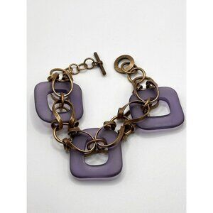 Purple Frosted Lucite/Acrylic Brass‎ Link Bracelet 8”